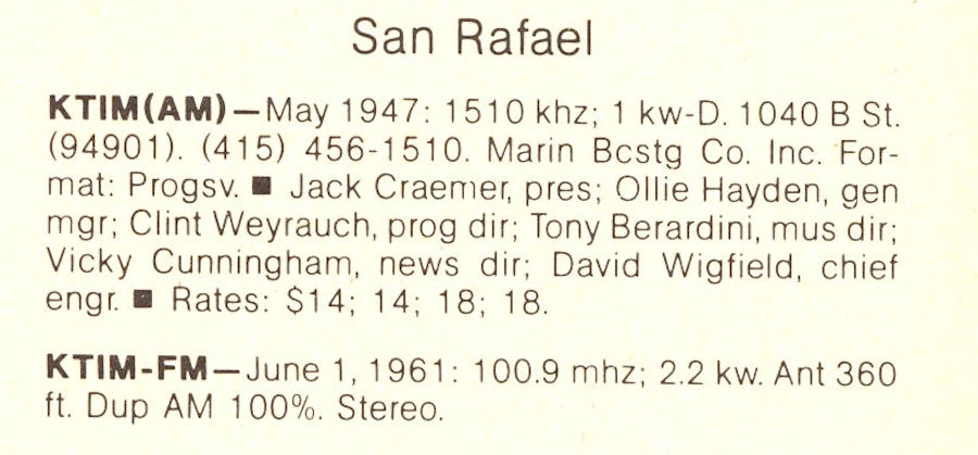 KTIM AM&FM, KTIM FM, 1978 Broadcasting Yearbook Entry